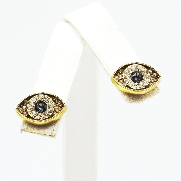 SAVVY CIE JEWELRY Sterling Silver Gold Plated CZ Evil Eye Stud  Earrings - Picture 3 of 7